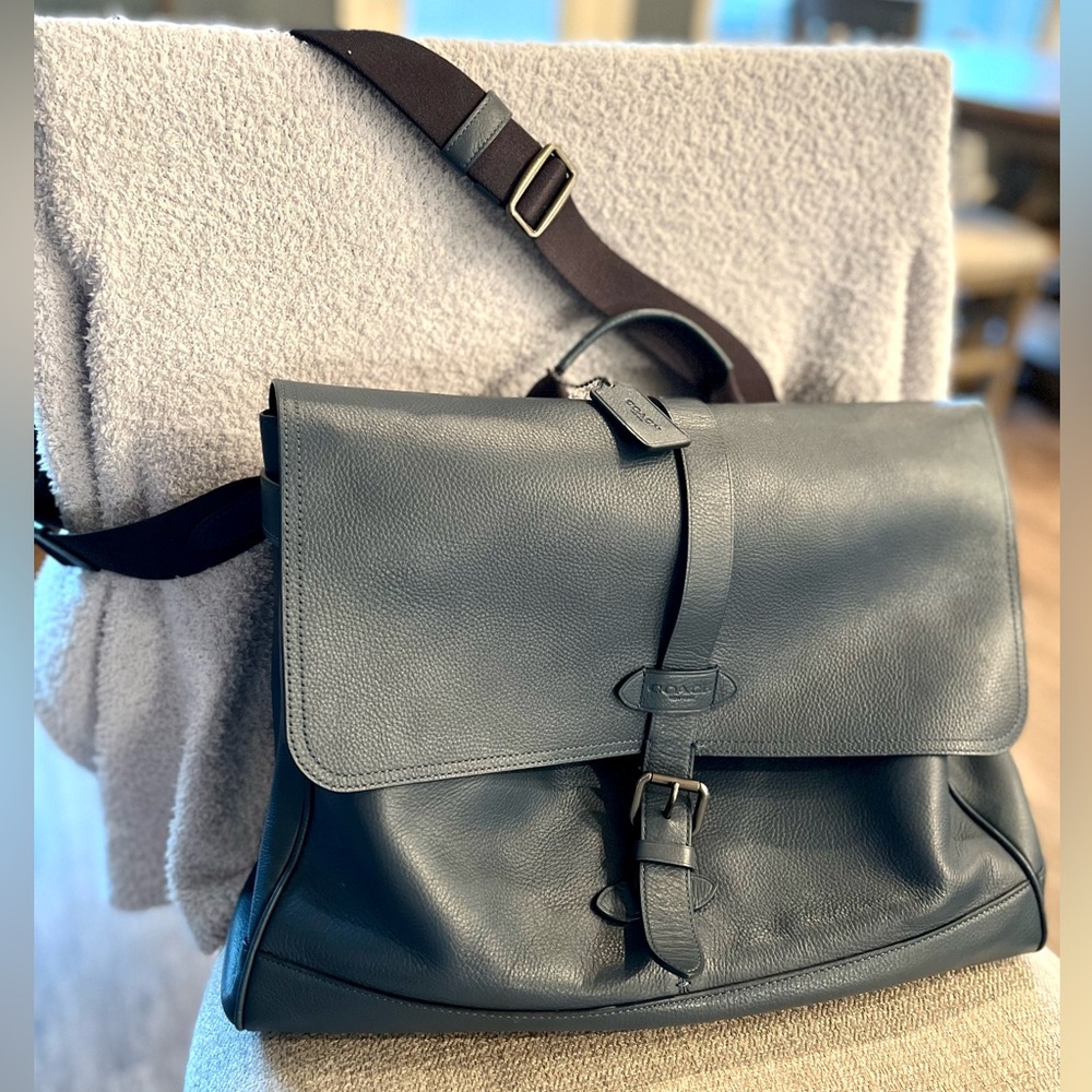 Coach Laptop Messenger Bag - Navy Blue, Genuine Leather - Laptop Sleeve Inside!